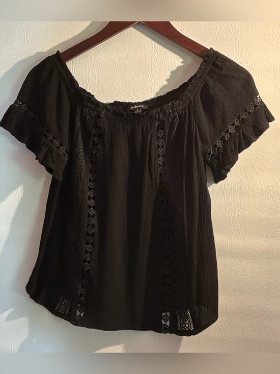Ambiance Tops - 🌙✨ Ambiance Black Off-Shoulder Lace-Trim Peasant Top